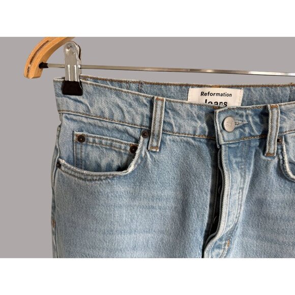 Reformation Cynthia Patch High Rise Straight Jeans in Tahoe Light Wash Denim Siz - Picture 4 of 9